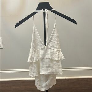 Elegant White textured halter crop top